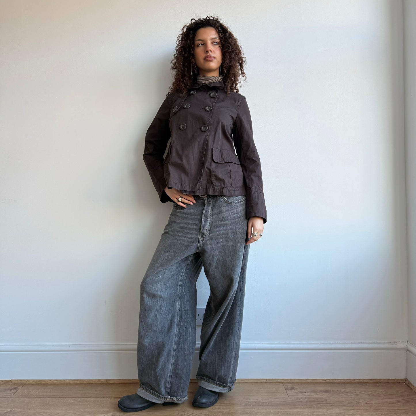 Brown peacoat moto tench - Size S