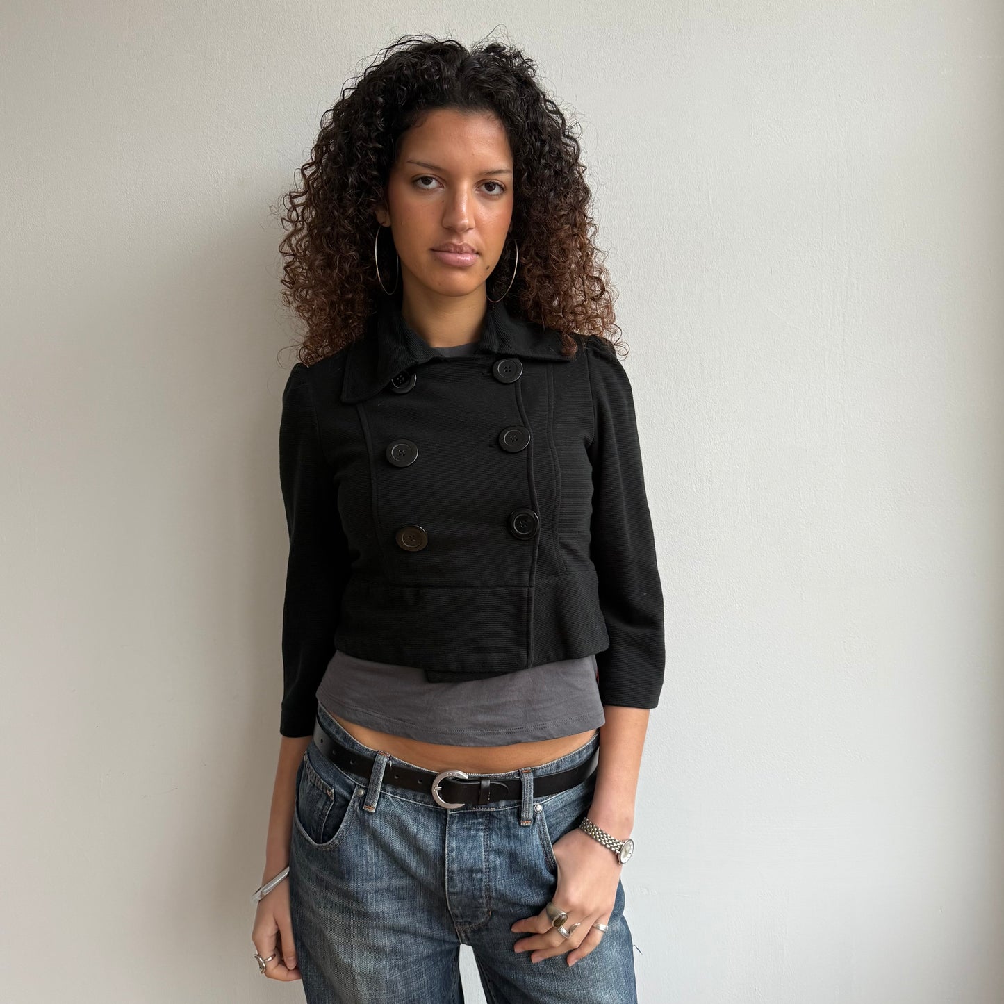 Black 3/4 sleeve peacoat - Size XS/S