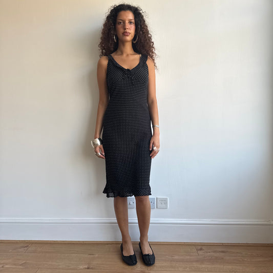 Black polka dot midi dress - Size S