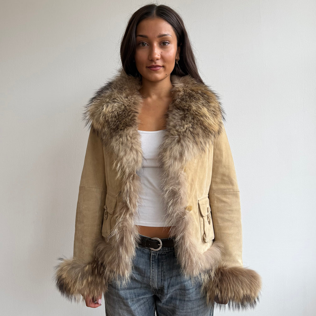 Brown leather suede afghan coat - Size M