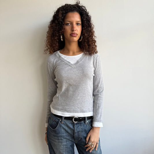 Grey + white double layer top - Size S/M