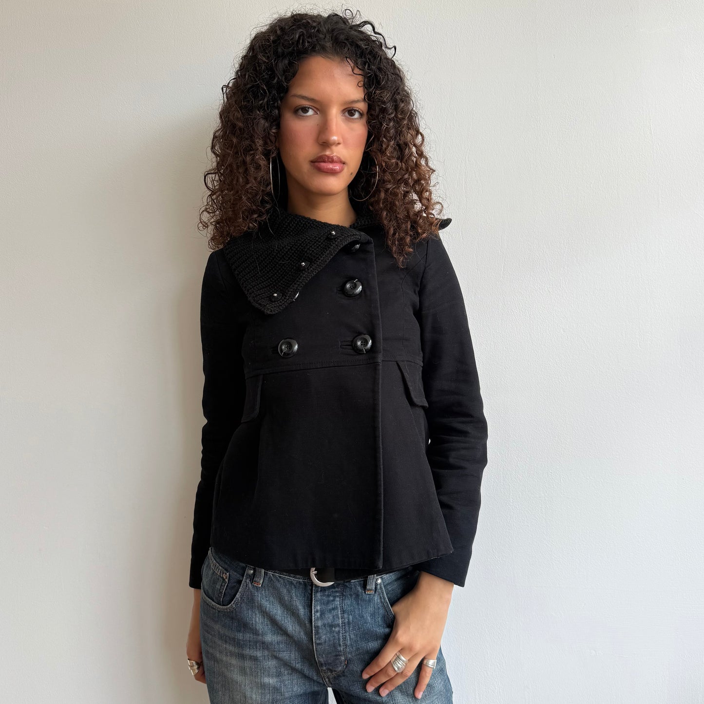 Black bi-material peacoat - Size S