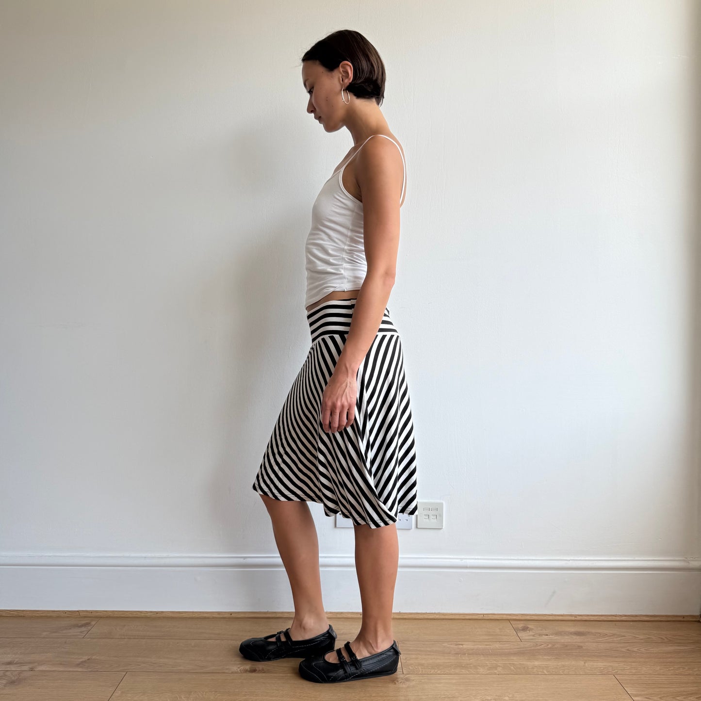 Black + white striped midi skirt - Size M
