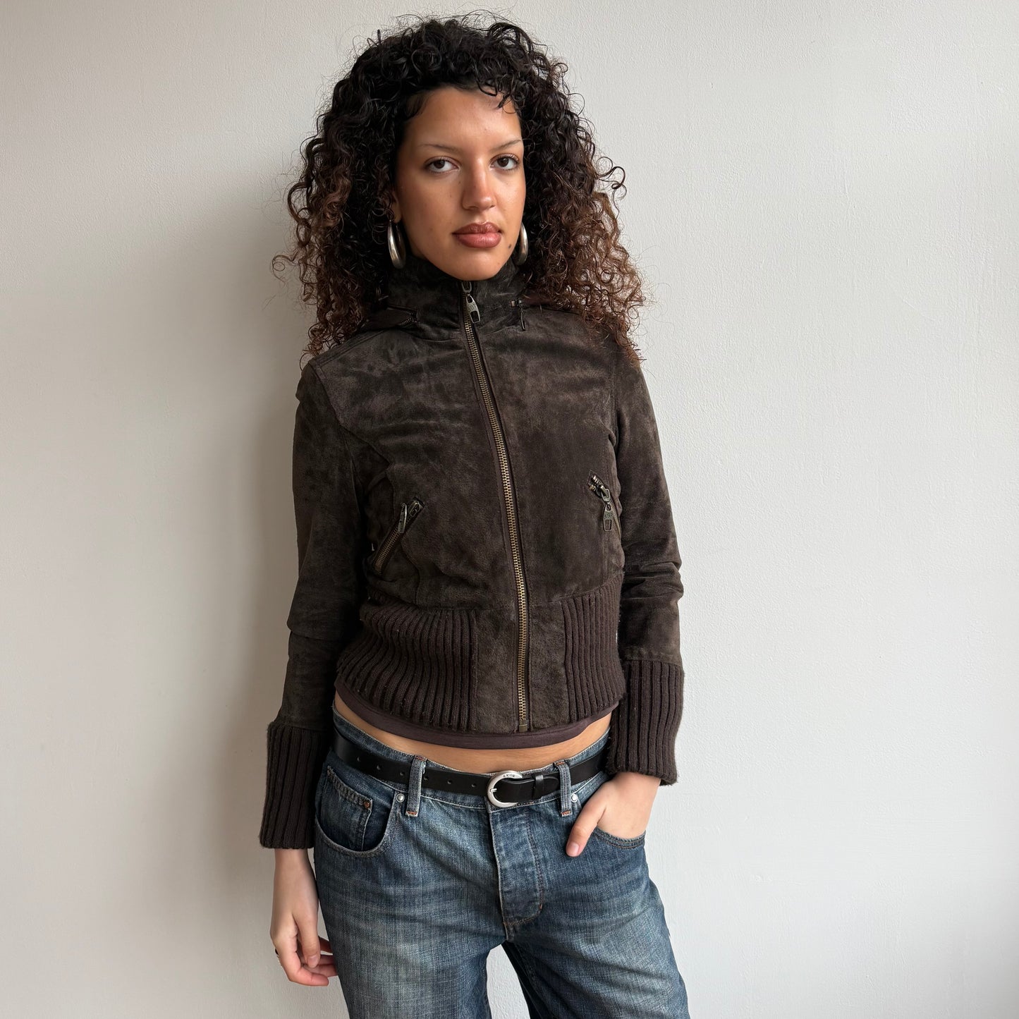 Brown suede fleece lined bomber - Size S
