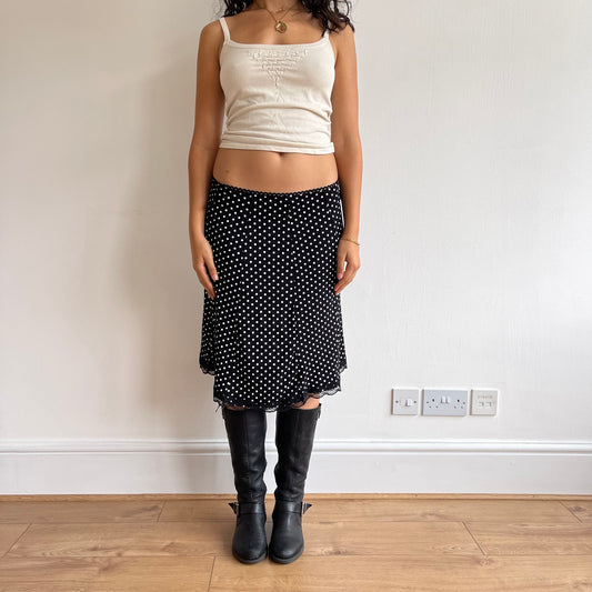 Black polka dot lace midi skirt - Size S