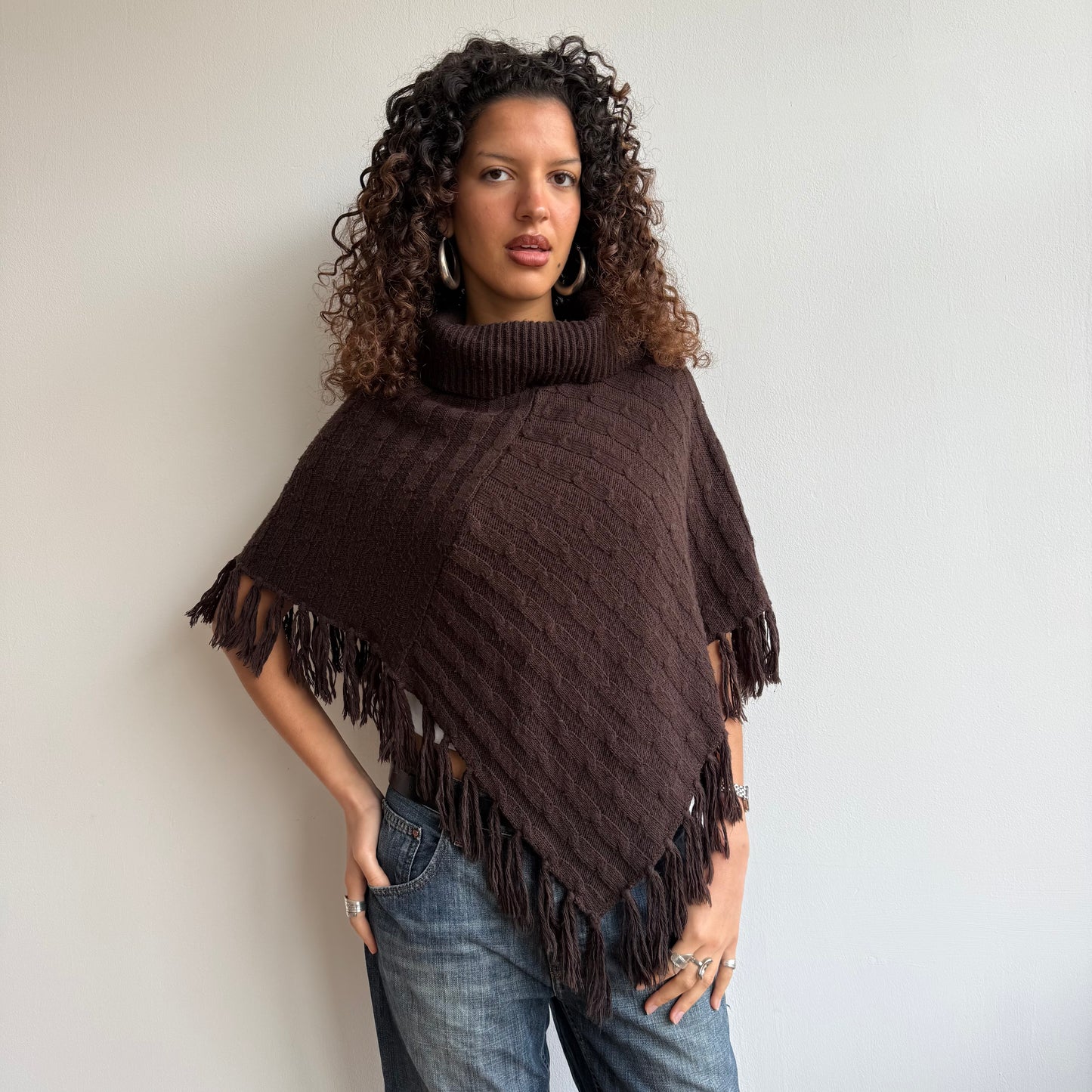 Brown chunky knit poncho - One Size