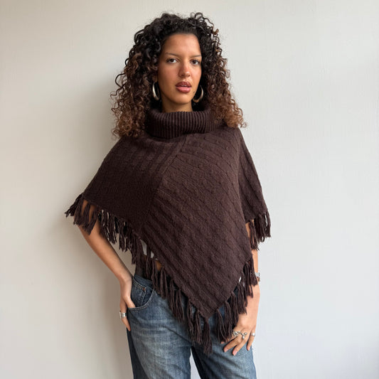 Brown chunky knit poncho - One Size