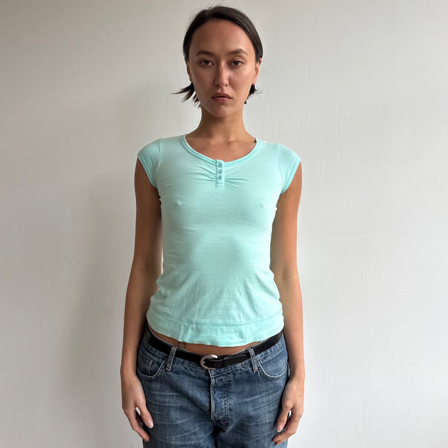 Turquoise short sleeve baby tee - Size XS