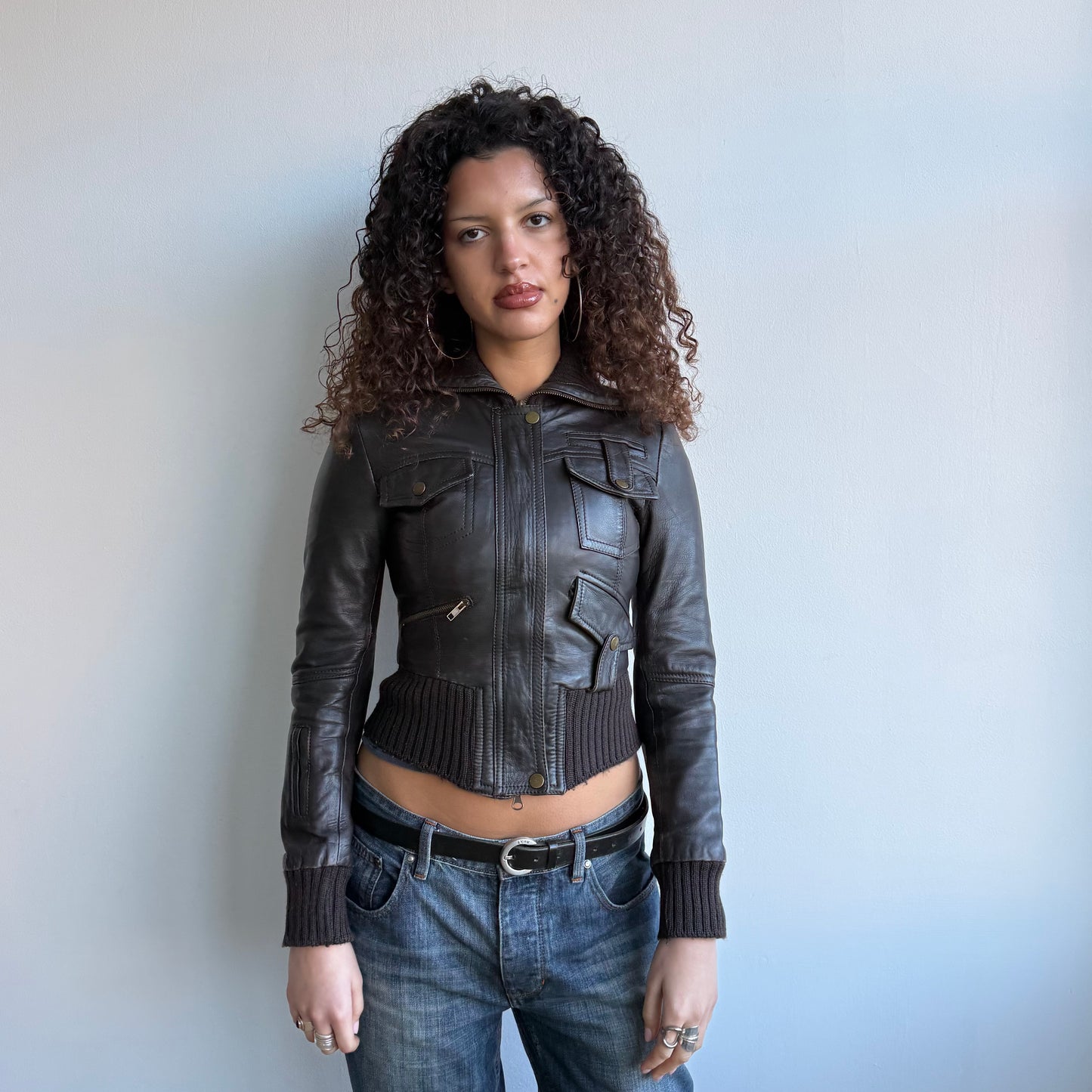 Brown leather corset jacket - Size XS