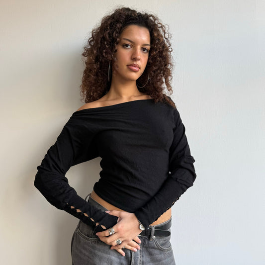 Black slouchy button knit - Size S
