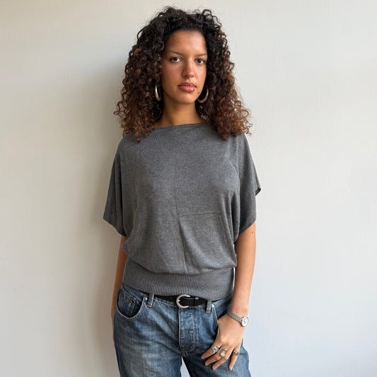 Charcoal short sleeve slouchy knit - Size M