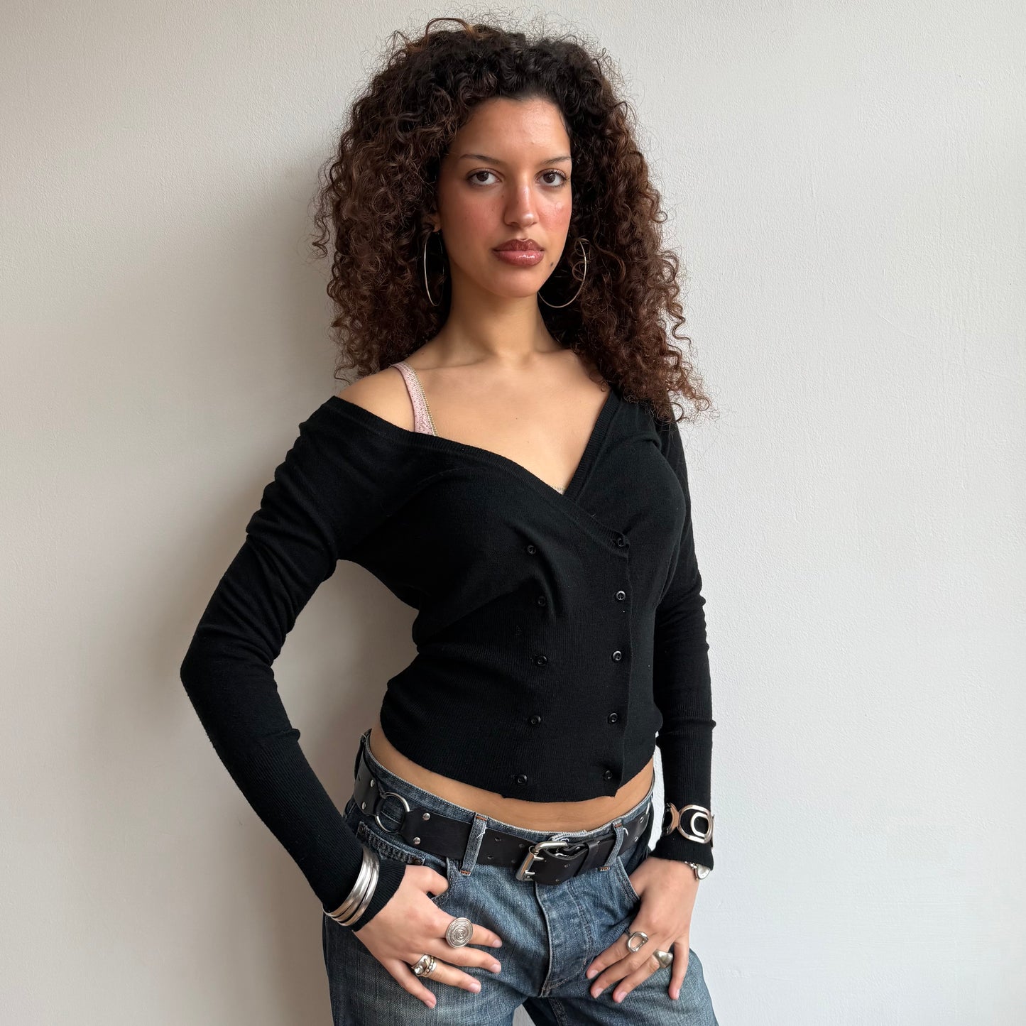 Black double breasted cardi - Size M