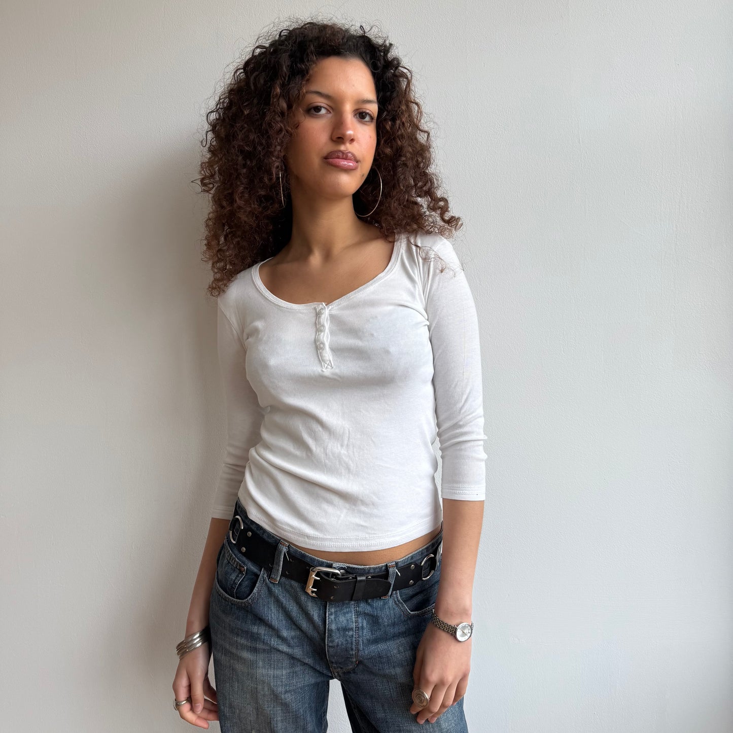 White 3/4 sleeve top - Size S