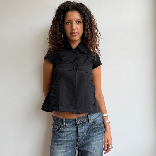 Black short sleeve ruffle peacoat - Size S