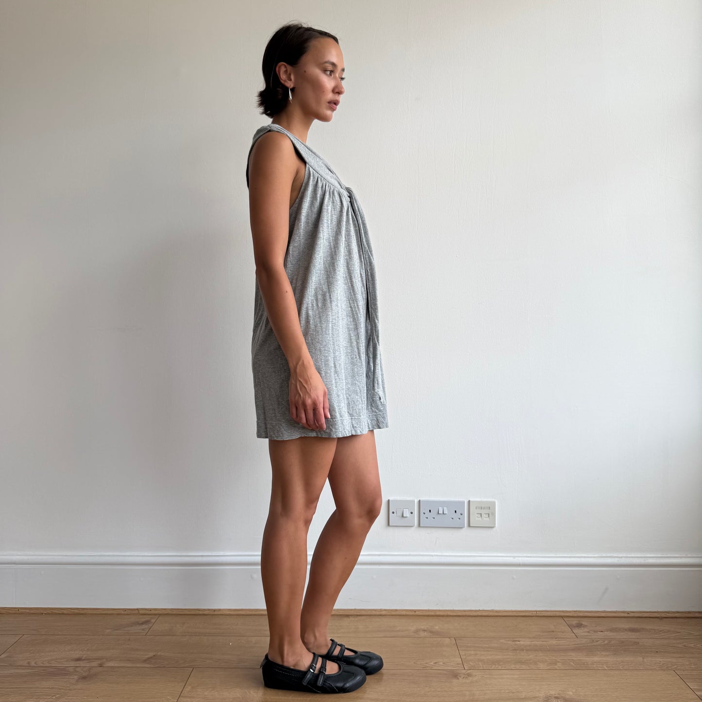 Grey shoulder tie mini dress - Size S