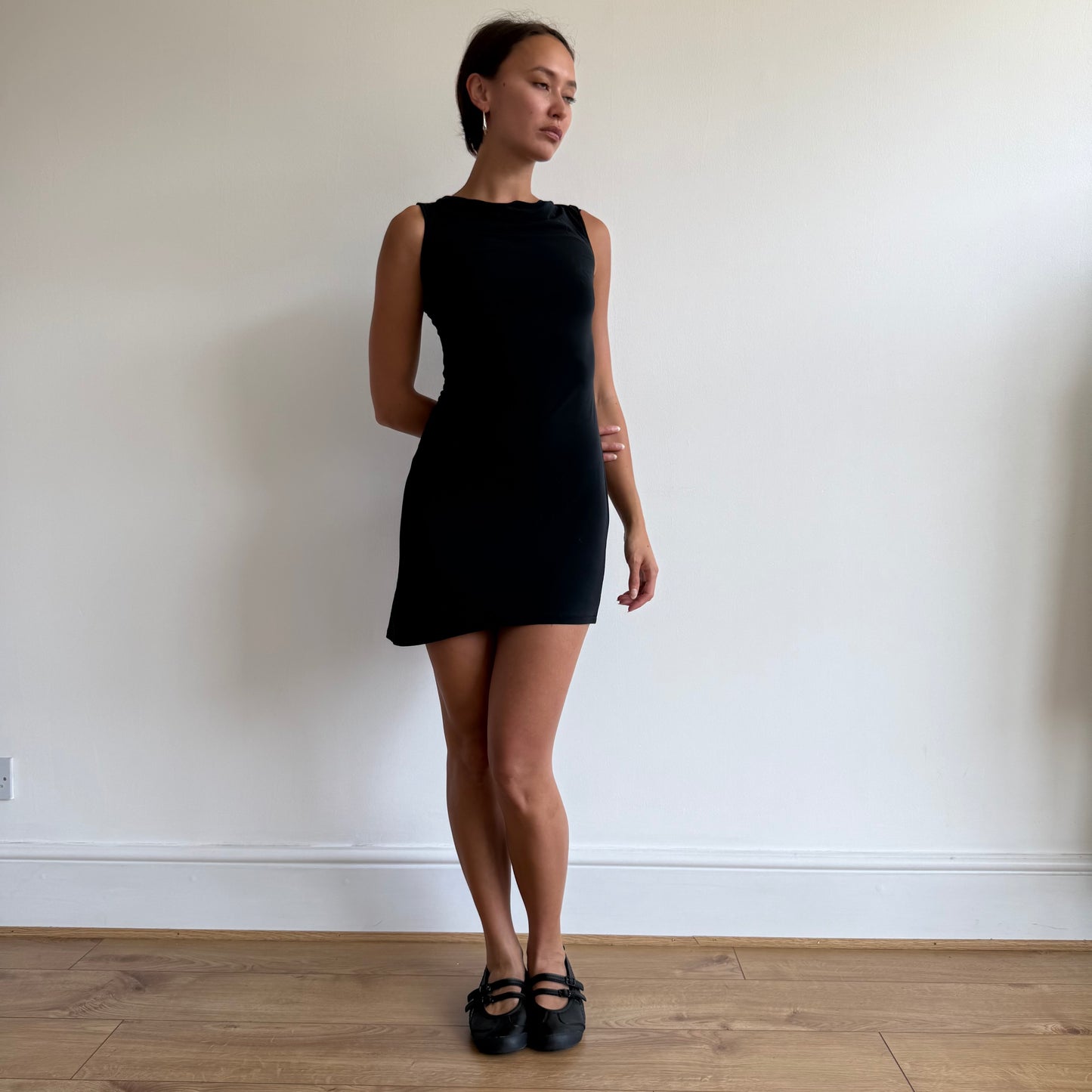 Black asymmetric 90s dress - Size XS