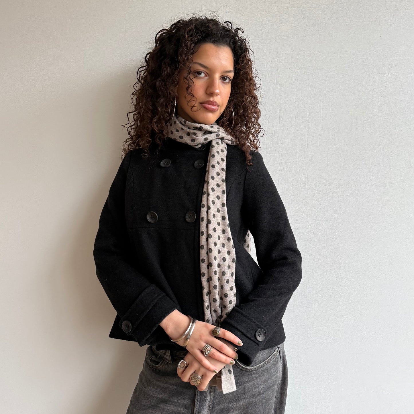 Beige polka dot scarf - OS