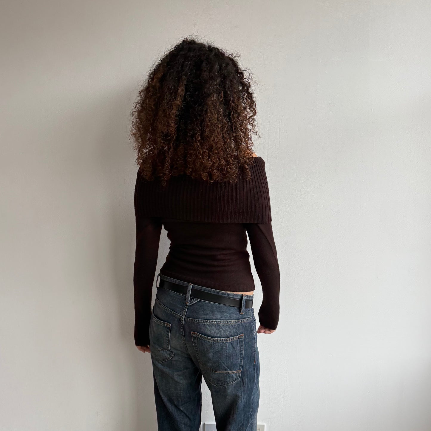 Brown Bardot knit jumper - Size S