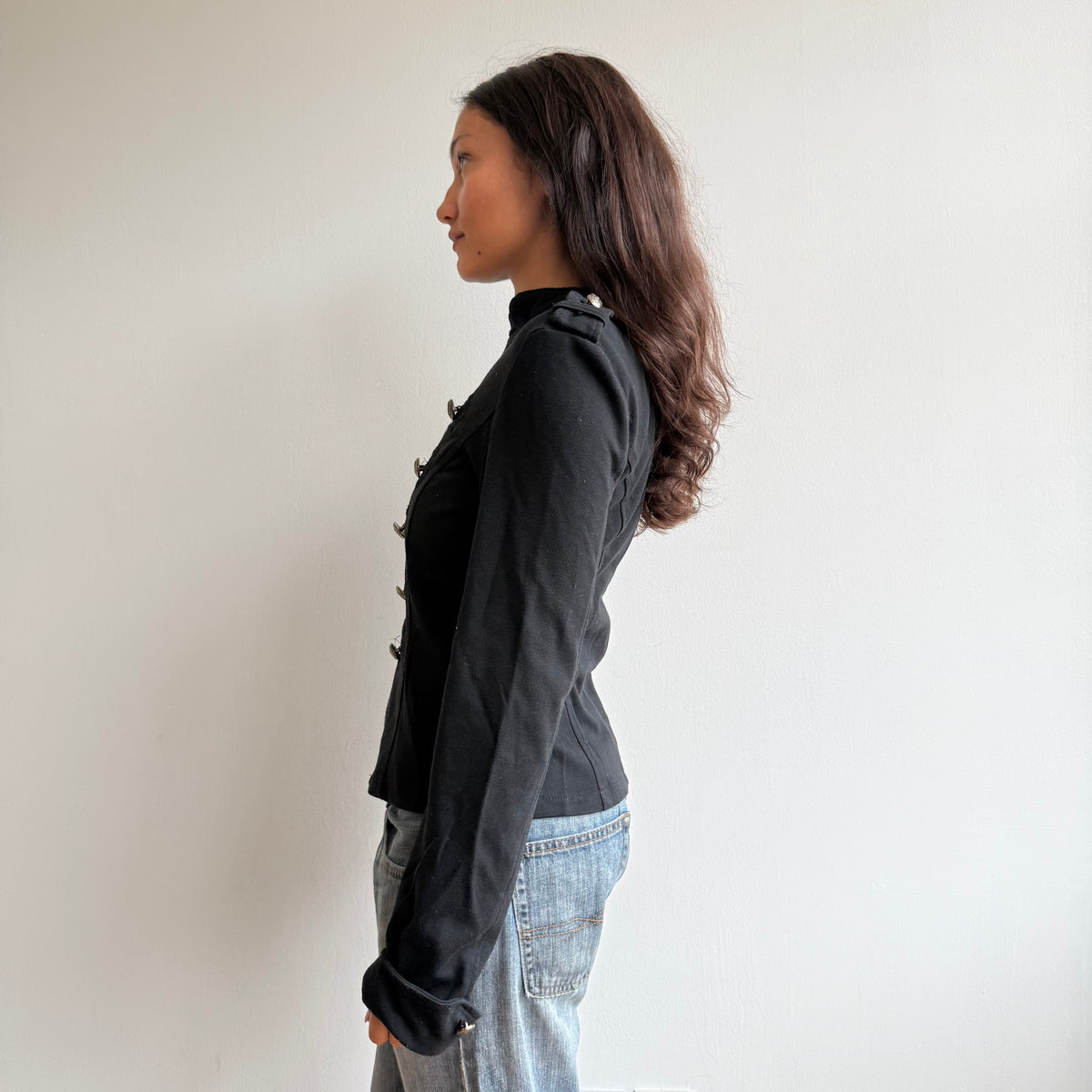Black zip up military jumper - Size M
