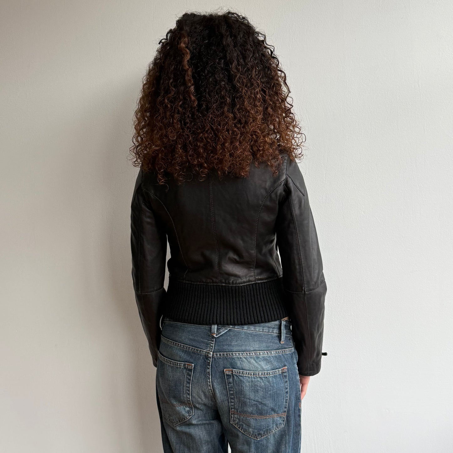 Black buckle neck leather jacket - Size S + S/M