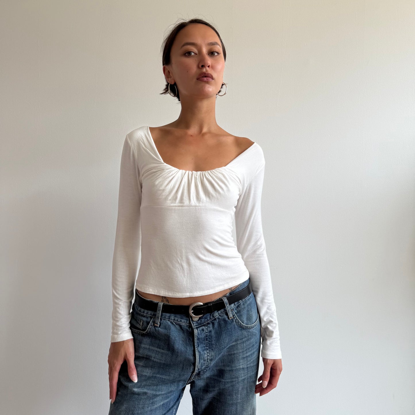 White long sleeve milkmaid top - Size S