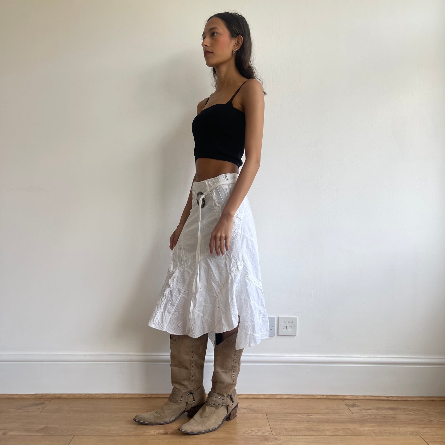 Patchwork belted midi skirt - Size XS
