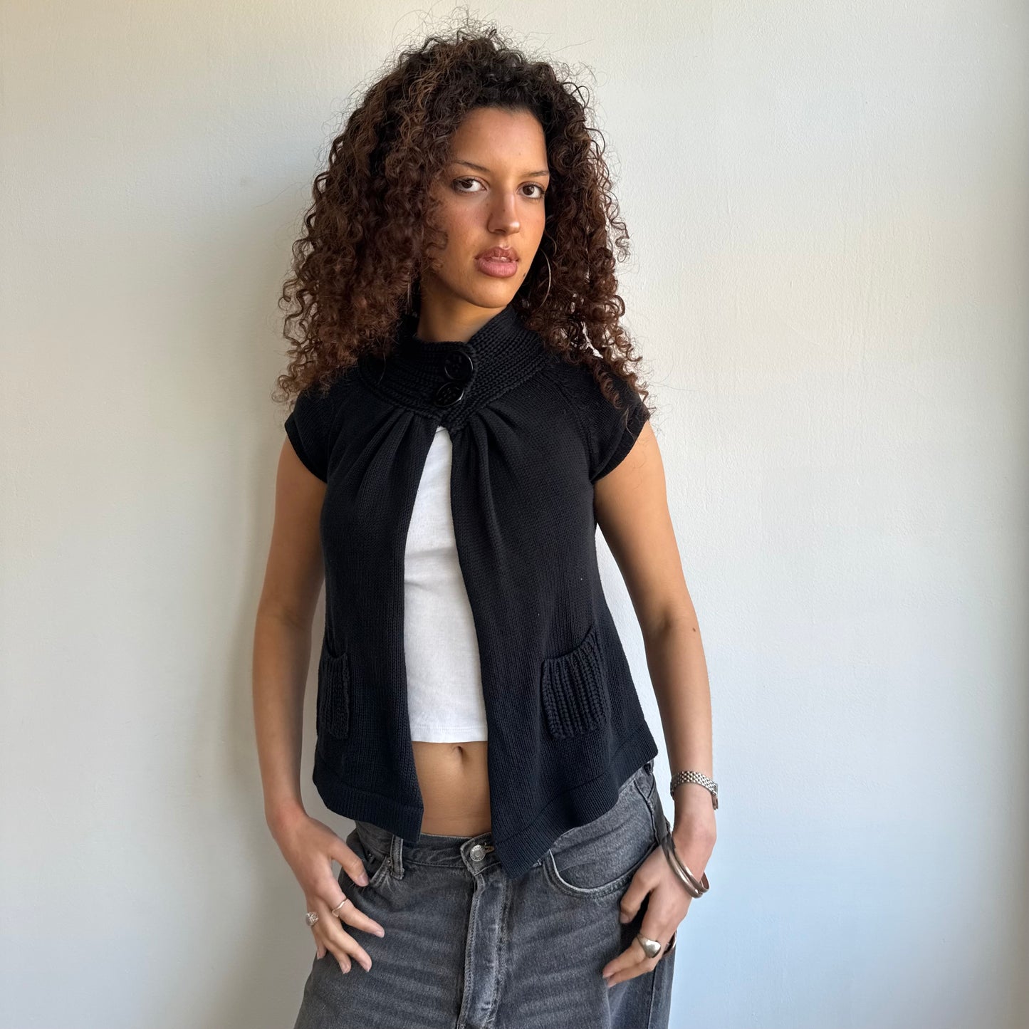 Black button neck knit - Size XS + S