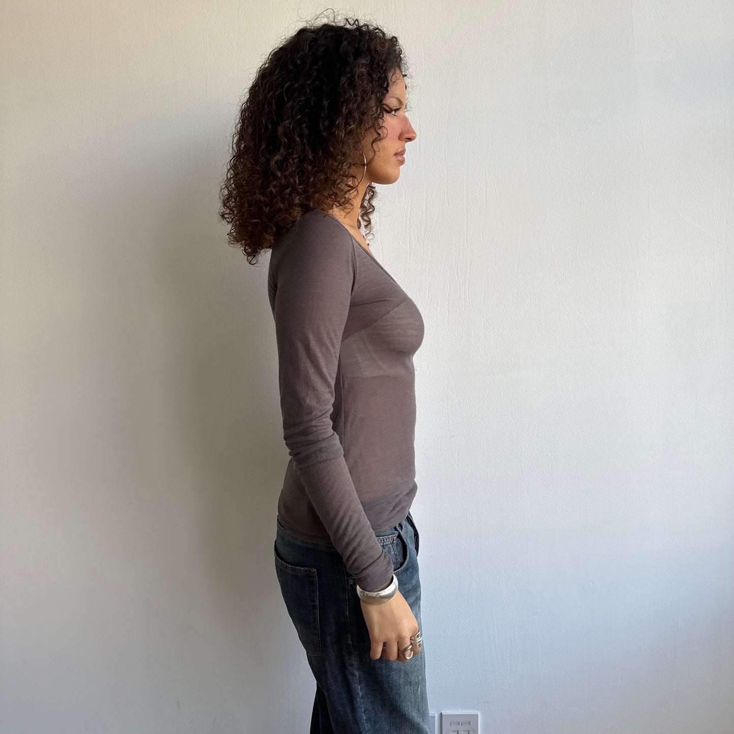 Taupe Cop Copine long sleeve top - Size M