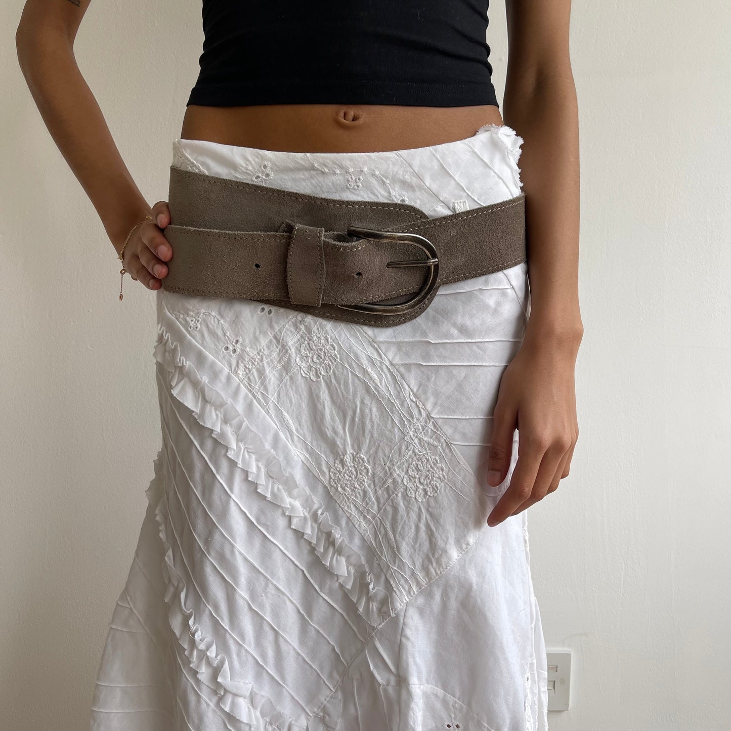 Taupe leather belt - Size S