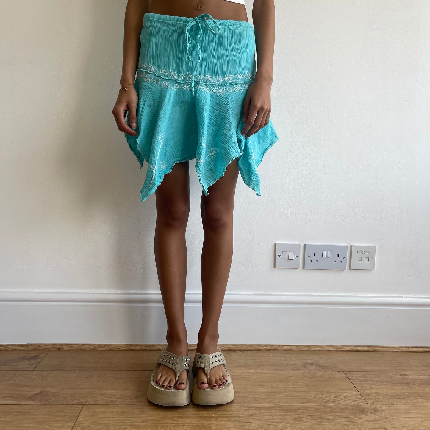 Turquoise asymmetric skirt - Size S