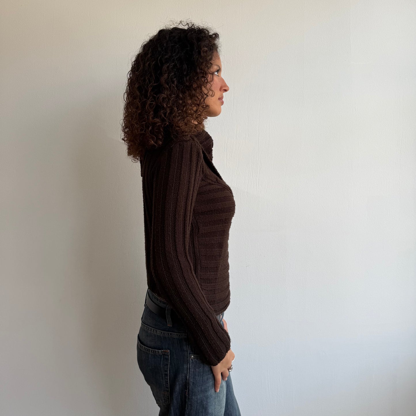 Brown chunky button roll neck - Size S/M