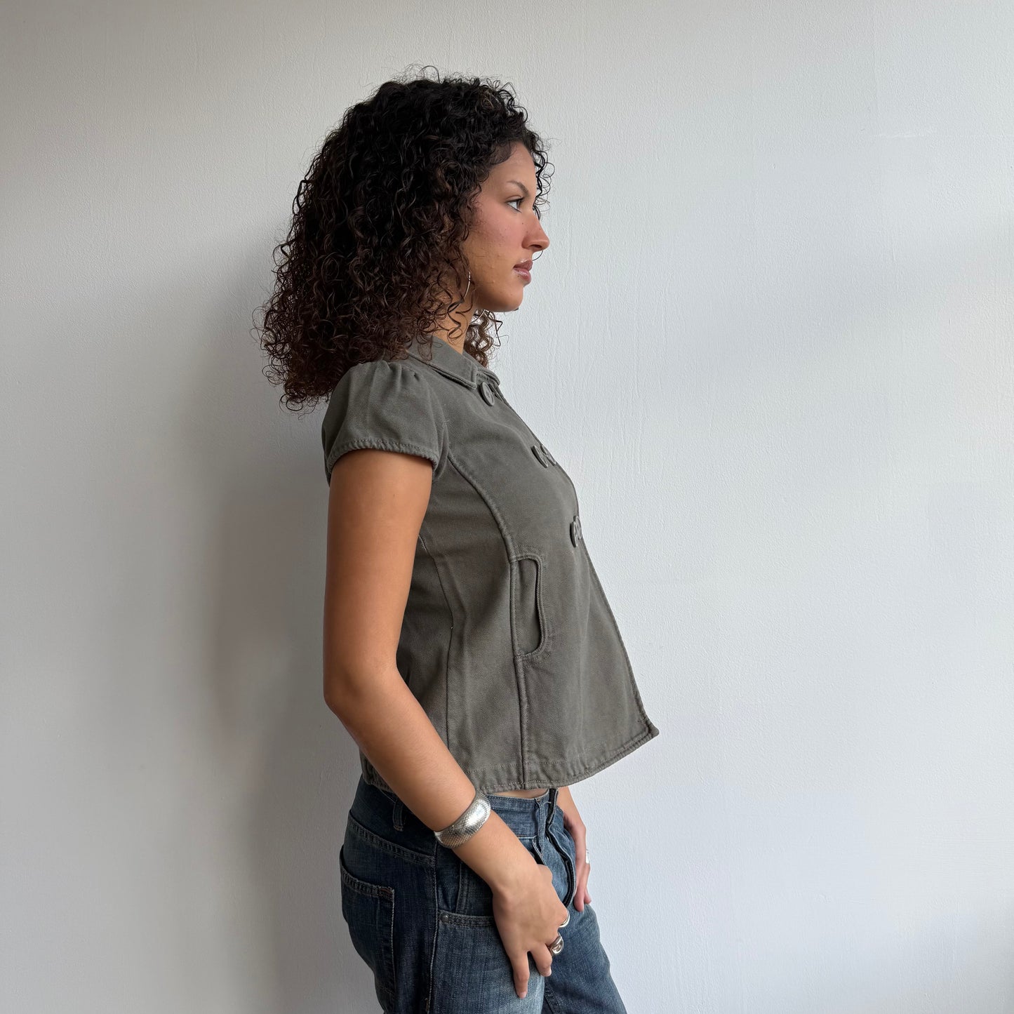 Khaki short sleeve peacoat - Size S