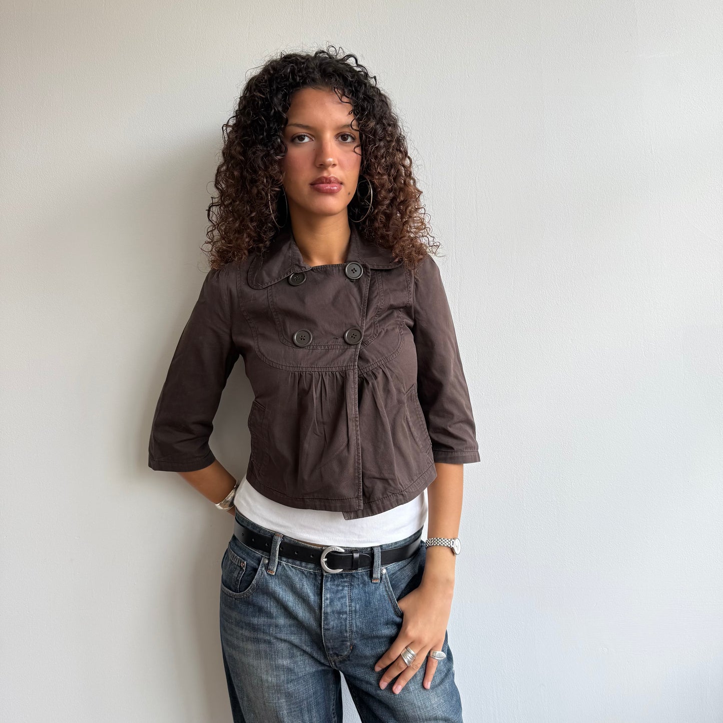 Brown button 3/4 swing jacket - Size XS