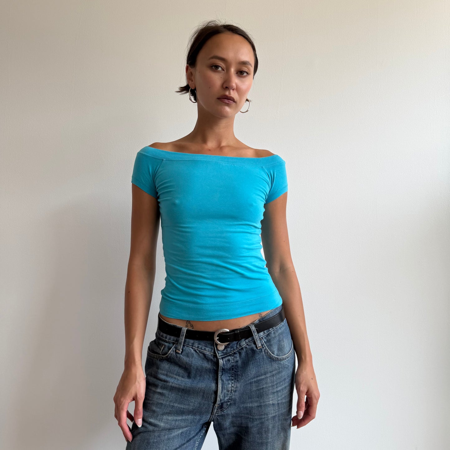 Blue bardot top - Size S