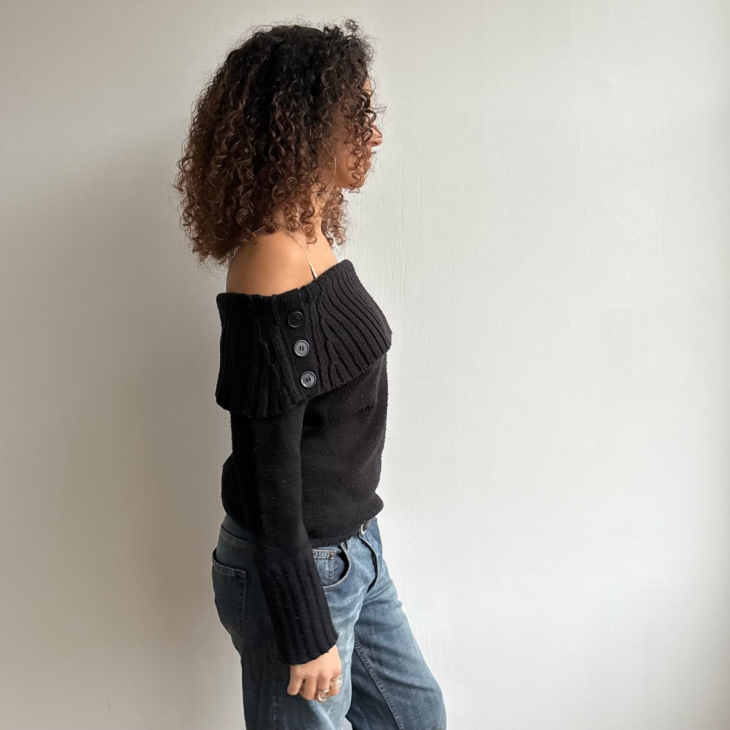 Black bardot button knit - Size L