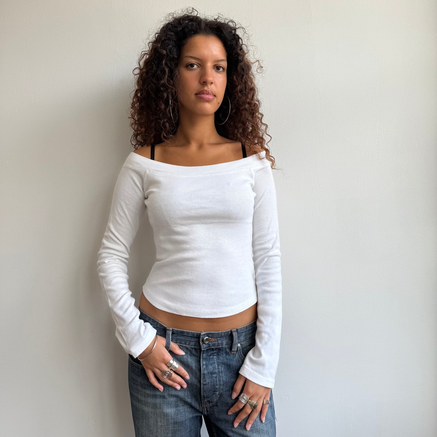 White Bardot long sleeve top - Size S