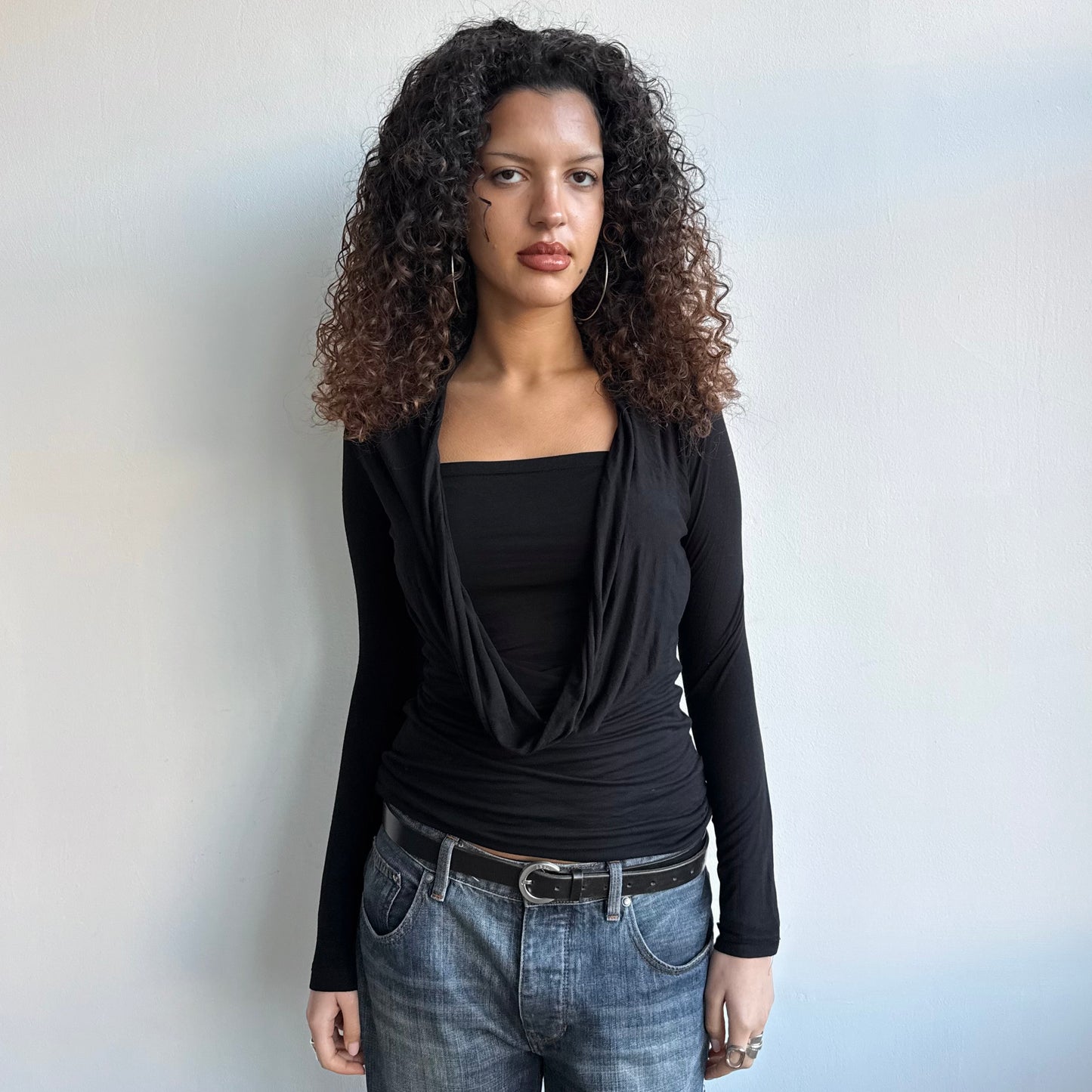 Black slouchy cowl wrap top - Size M