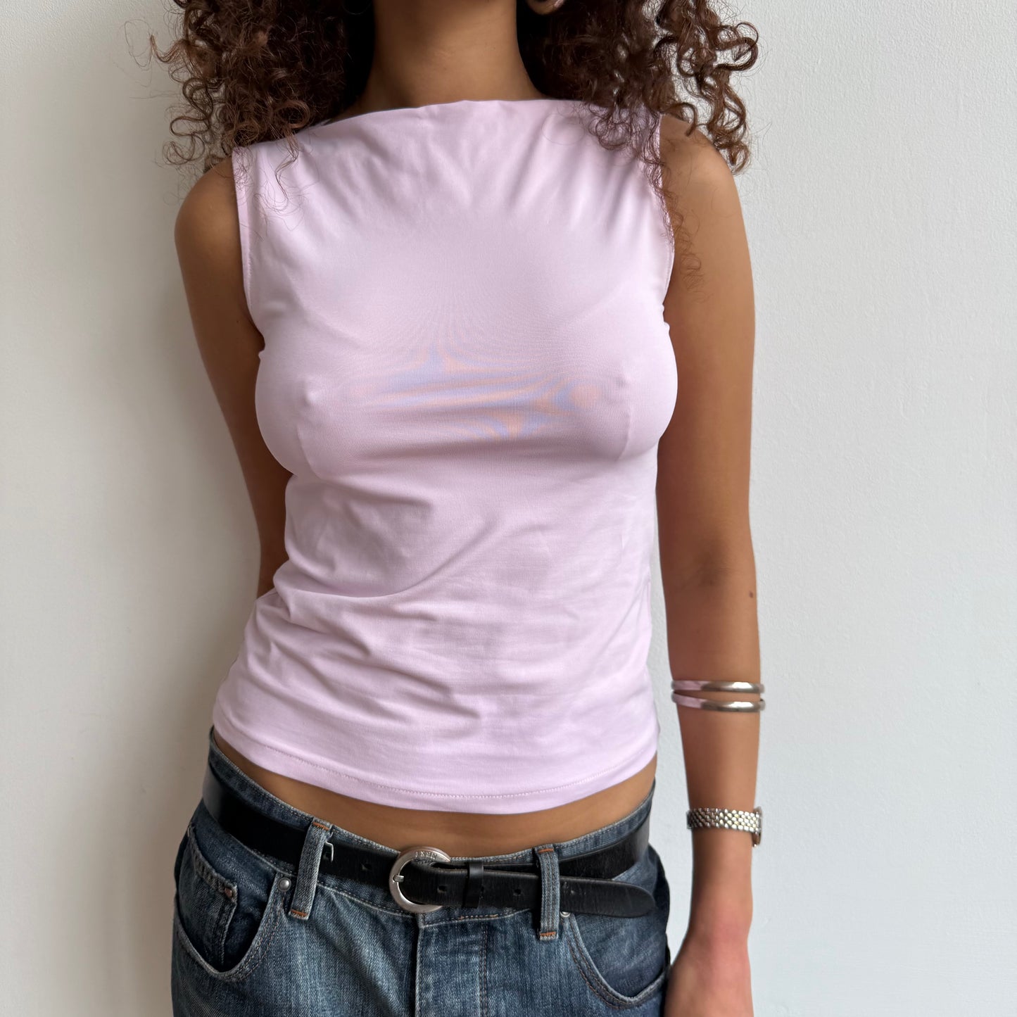 Pink slinky bateau neck top - Size S/M