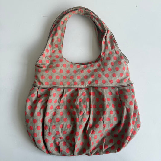 Khaki + orange polka dot bag