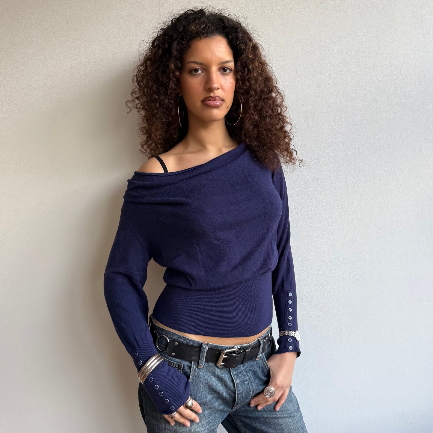 Navy slouchy button knit - Size S