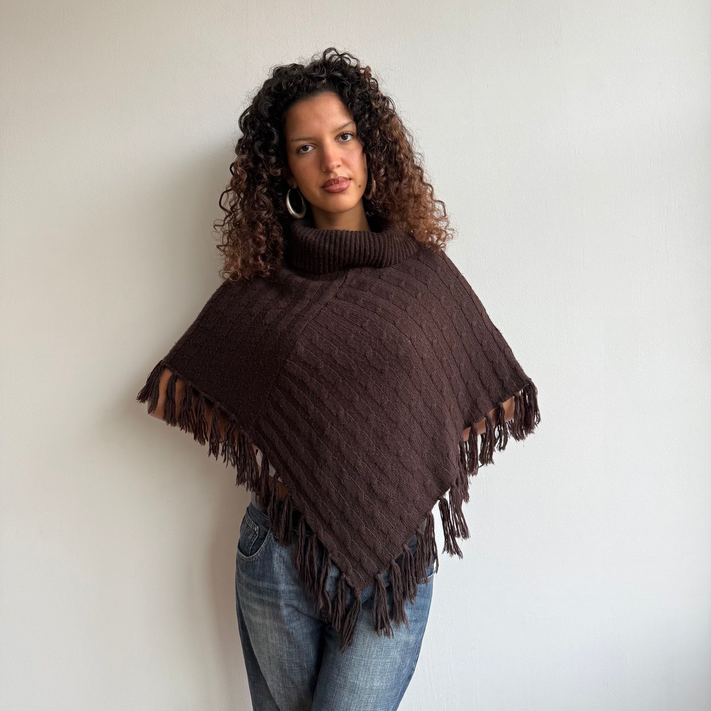 Brown chunky knit poncho - One Size