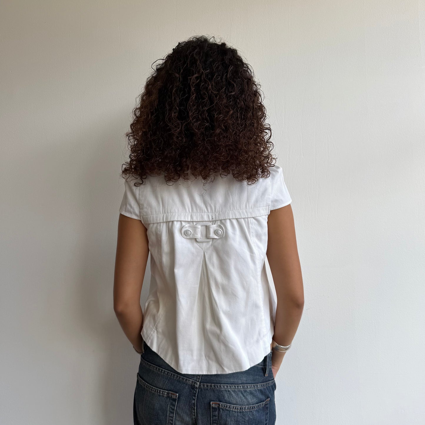 White short sleeve button peacoat - Size S + M