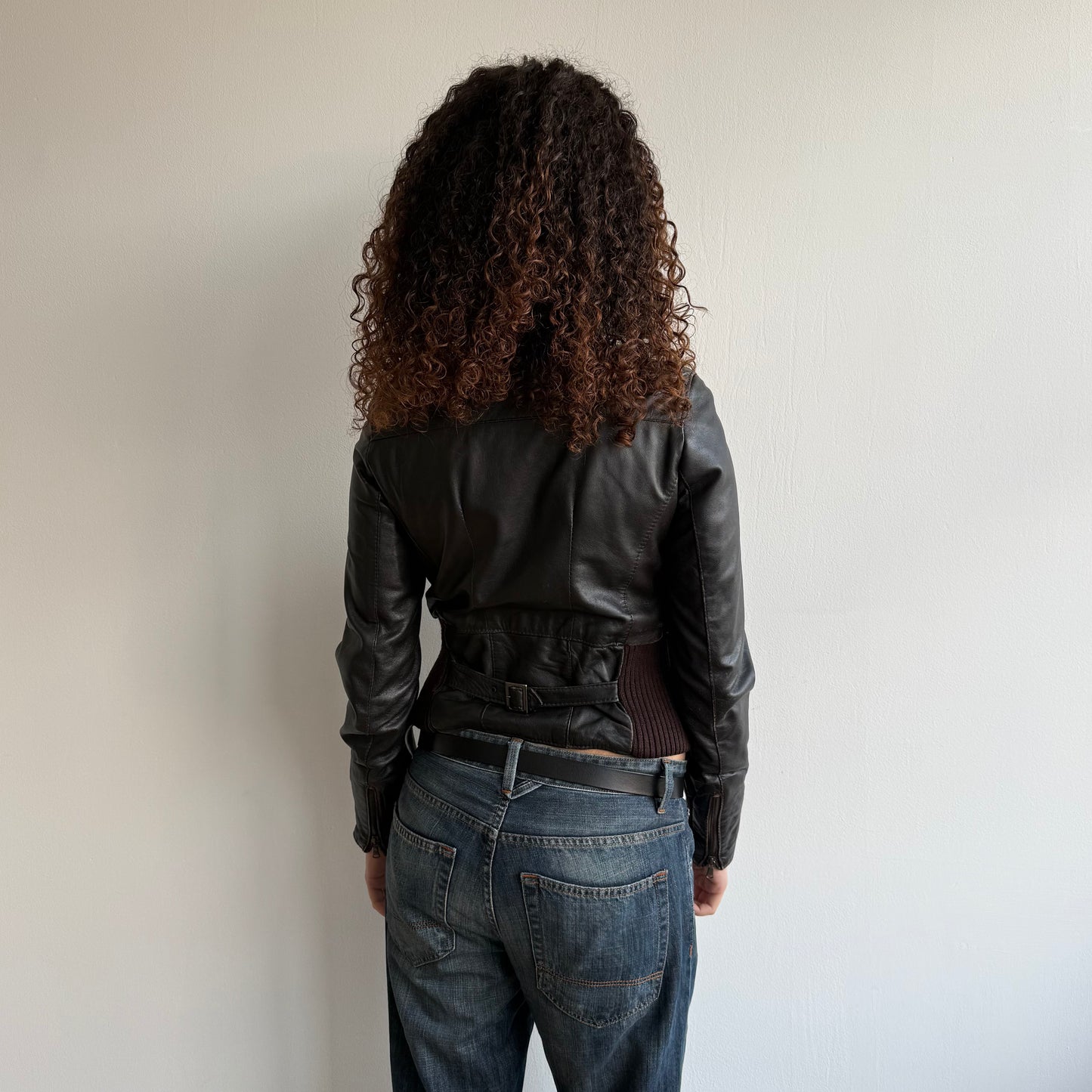 Brown leather buckle jacket - Size S