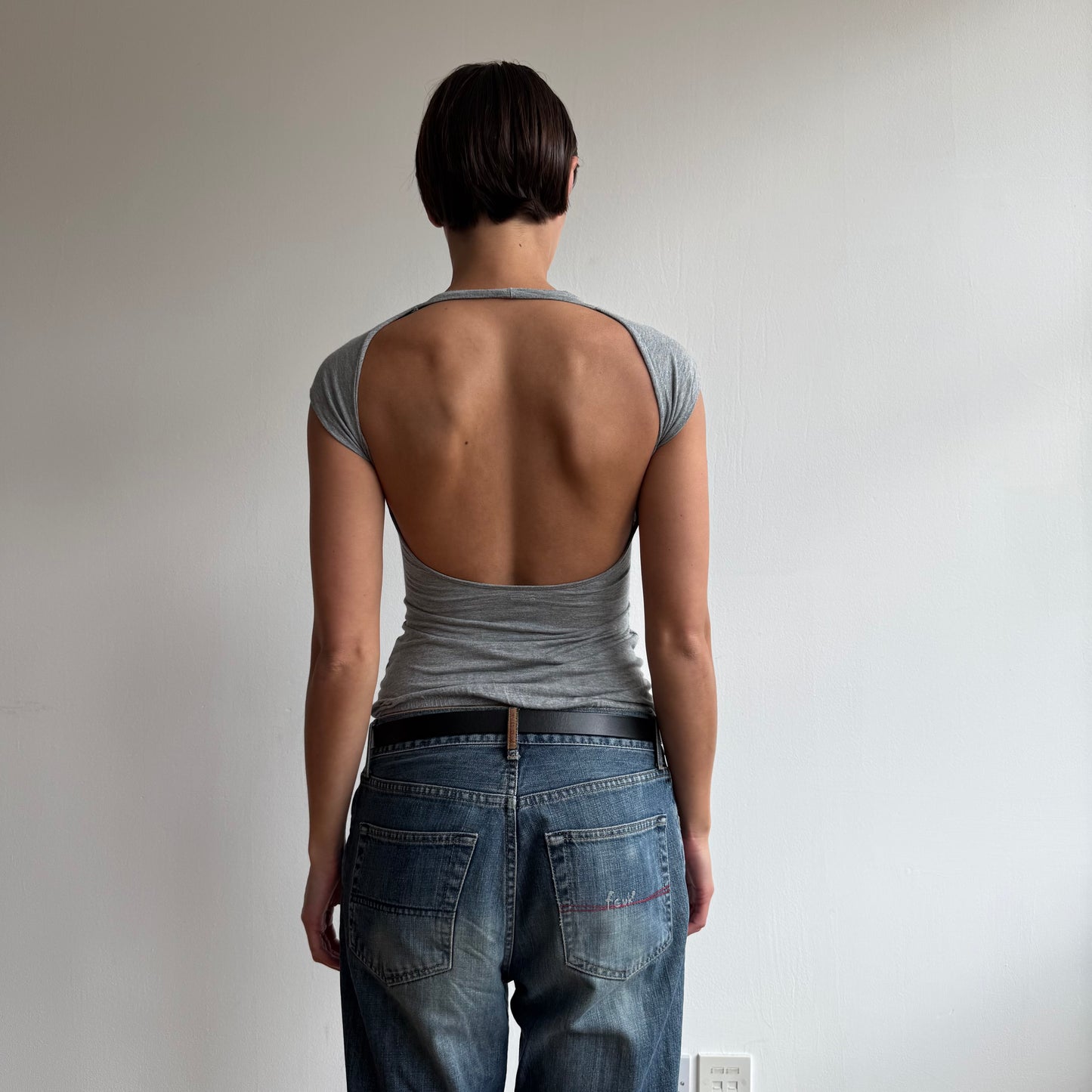 Grey cowl double layer backless top - Size S