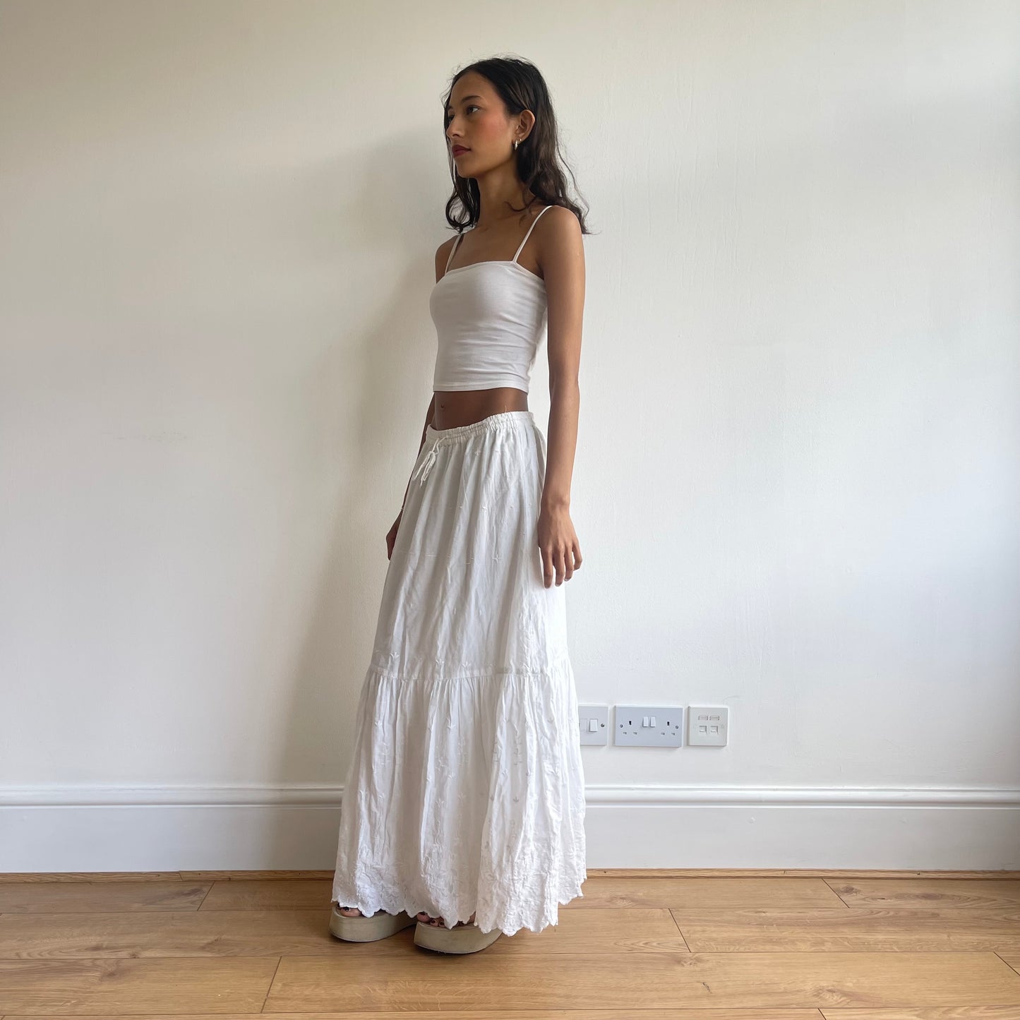 White broderie maxi skirt - Size S