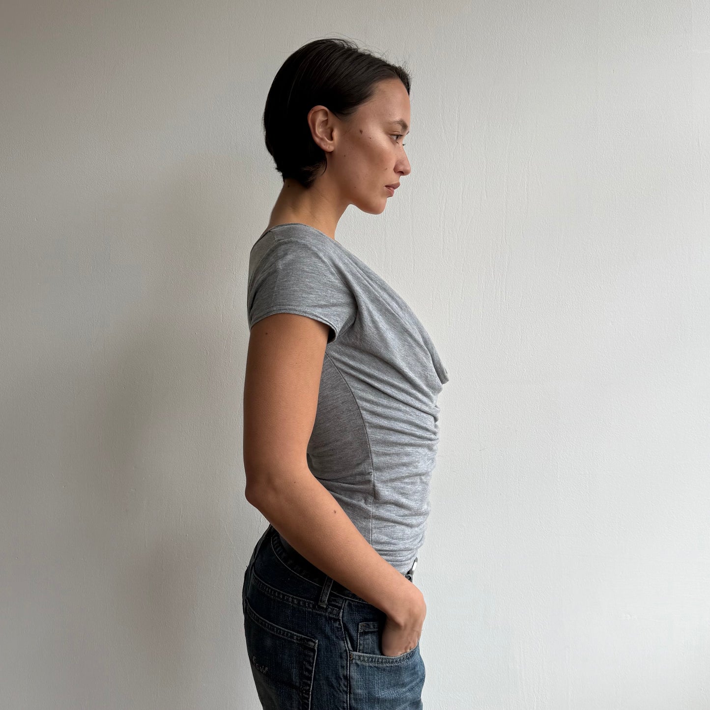 Grey cowl double layer top - Size M