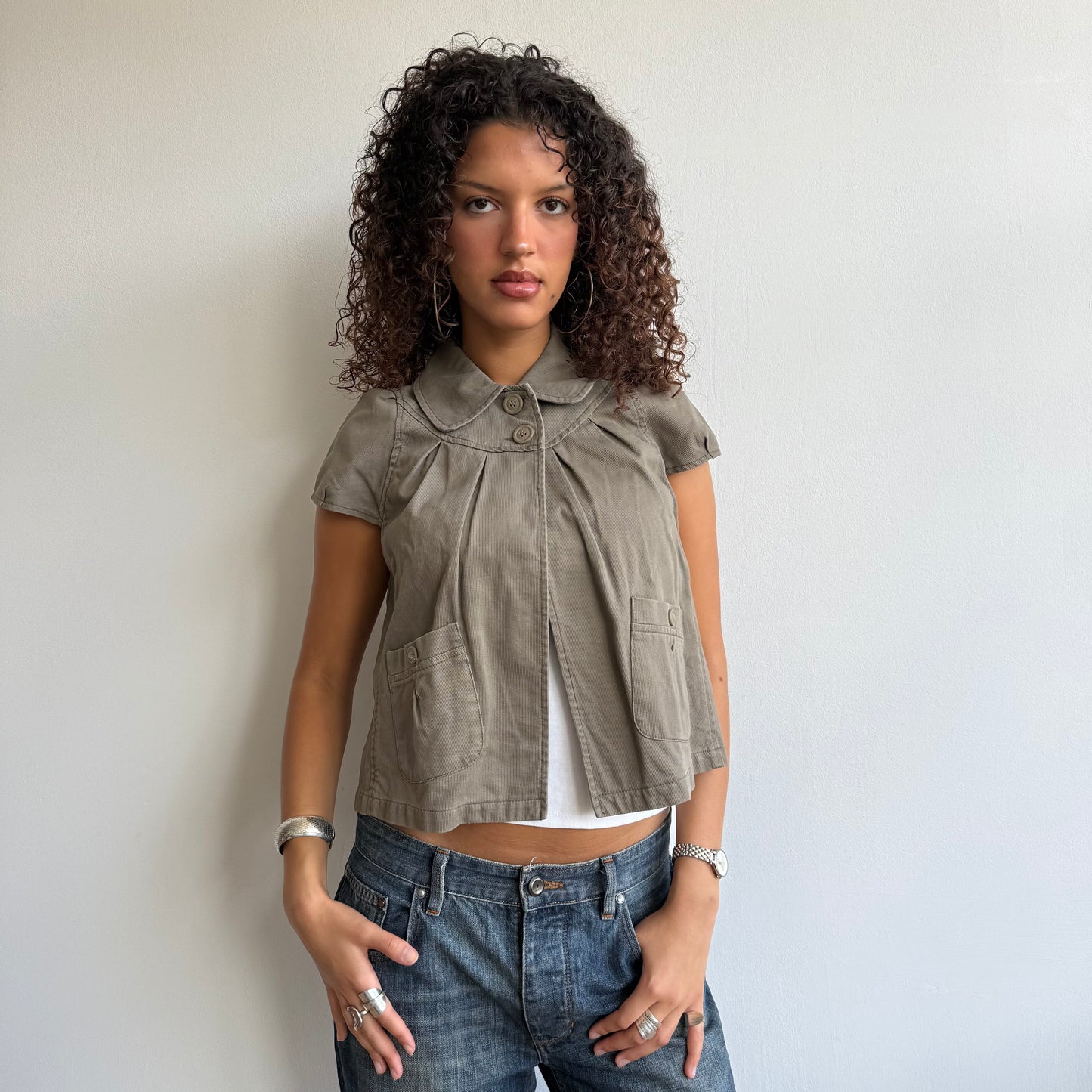 Khaki short sleeve peacoat - Size S