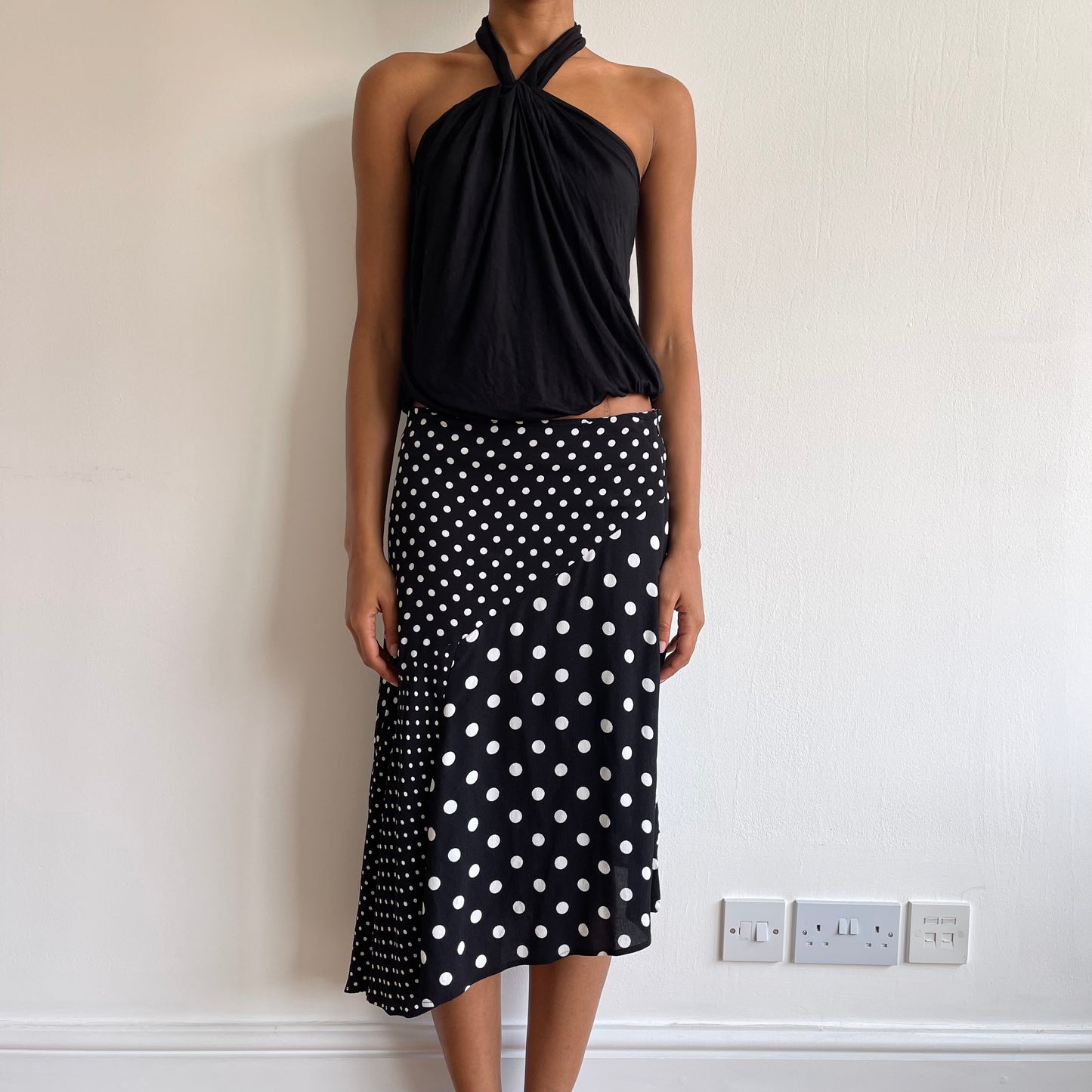 Black polka dot midi skirt - Size S
