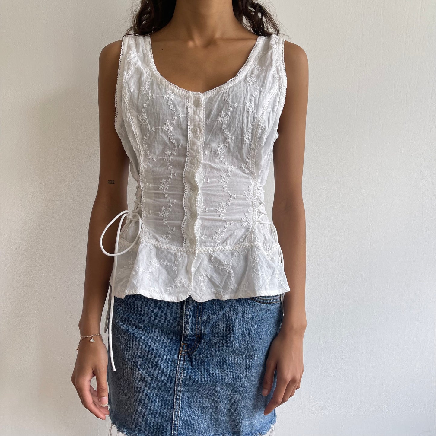 White tie side milkmaid top - Size XS/S