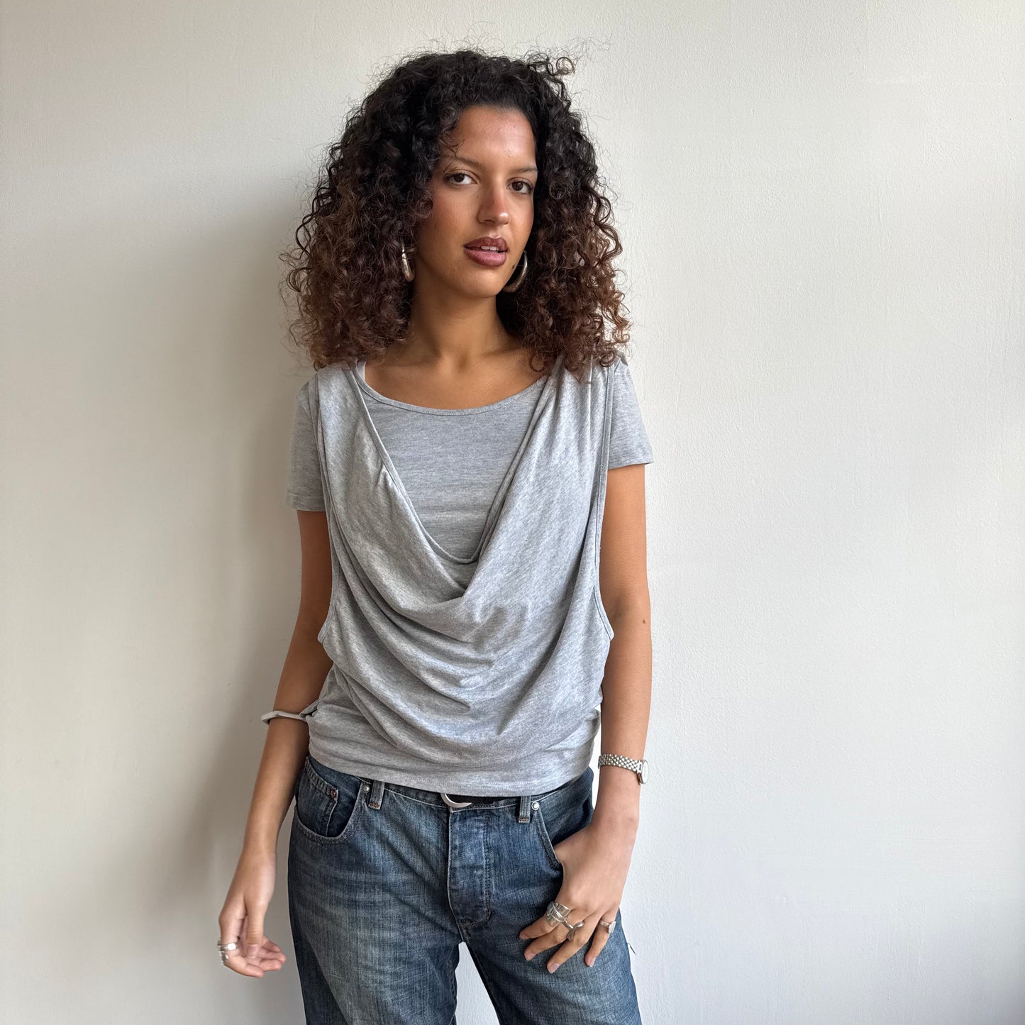 Grey cowl slouchy top - Size M/L